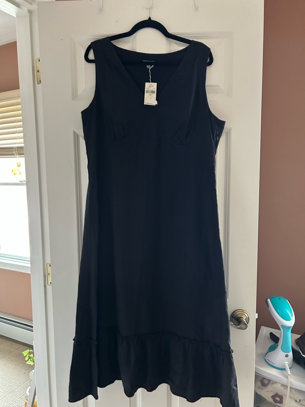 J.Jill Sleeveless Black Linen Midi Dress Ruffle Trim Lined Plus Size 18 NWT